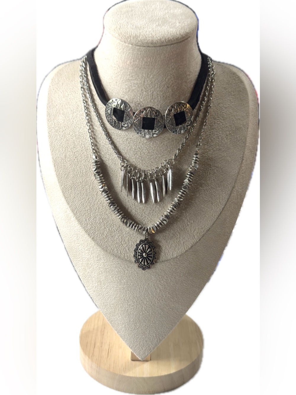 Shyanne Silver-Tone Layered Necklace Set with Black Accents